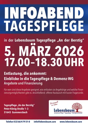 Infoplakat zum Infoabend Tagespflege in der Tagespflege "An der Berstig"